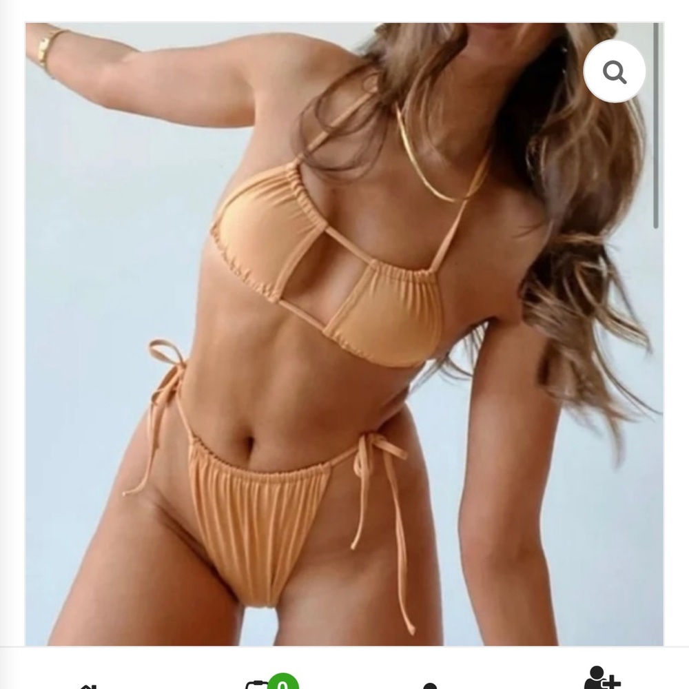 WeWoreWhat Gold Orange Ruched String Bikini Set - Picture 11 of 11